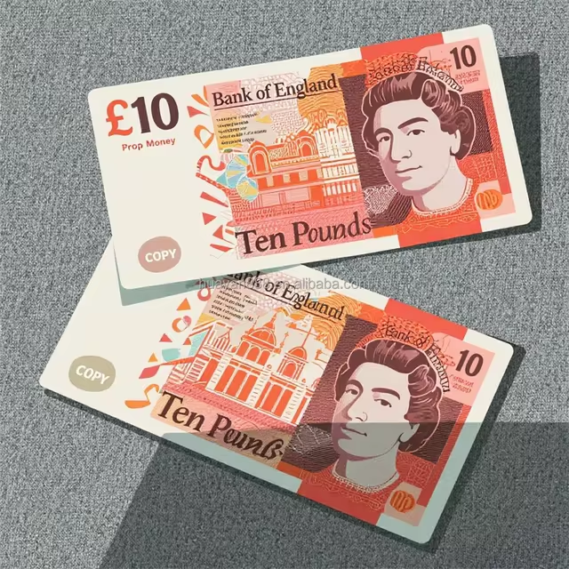 Detailed pound note replicas showing crisp paper texture for photography